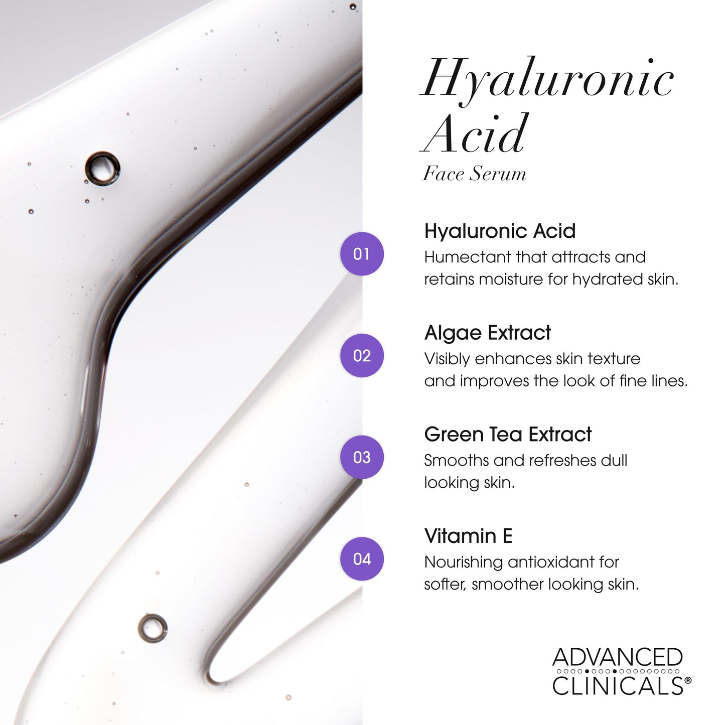 Advanced Clinicals Hyaluronic Acid Serum For Face | Moisturizing Facial Skin Care Products | Hydrating Serum For Face Helps Improve Look Of Wrinkles