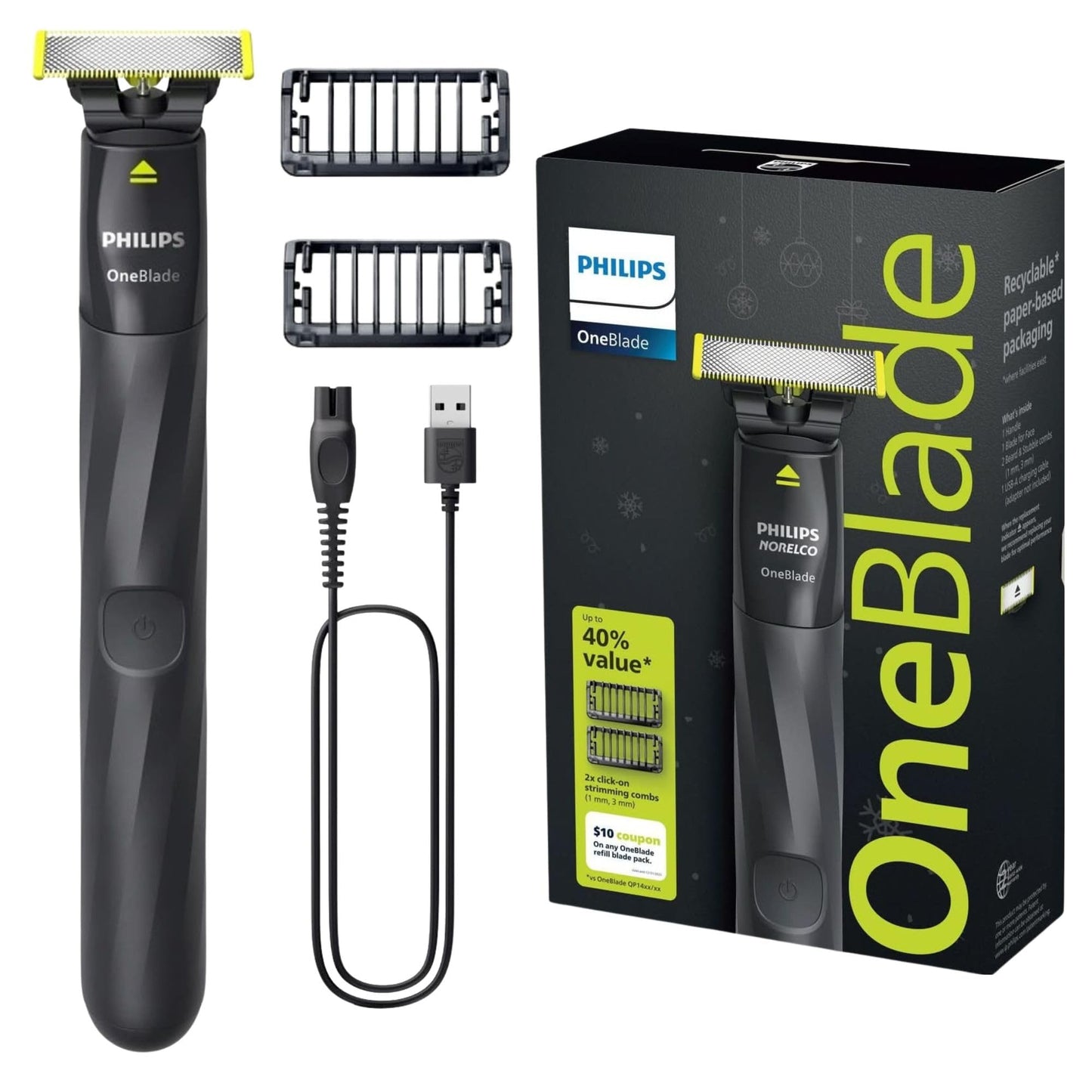 Philips OneBlade Trimmer & Shaver, Trim & Shave Any Length with Extra Skin Protection, Dual-Sided Blade, Waterproof Body Electric Razor, USB Charging Beauty and Personal Care PHILIPS Default Title