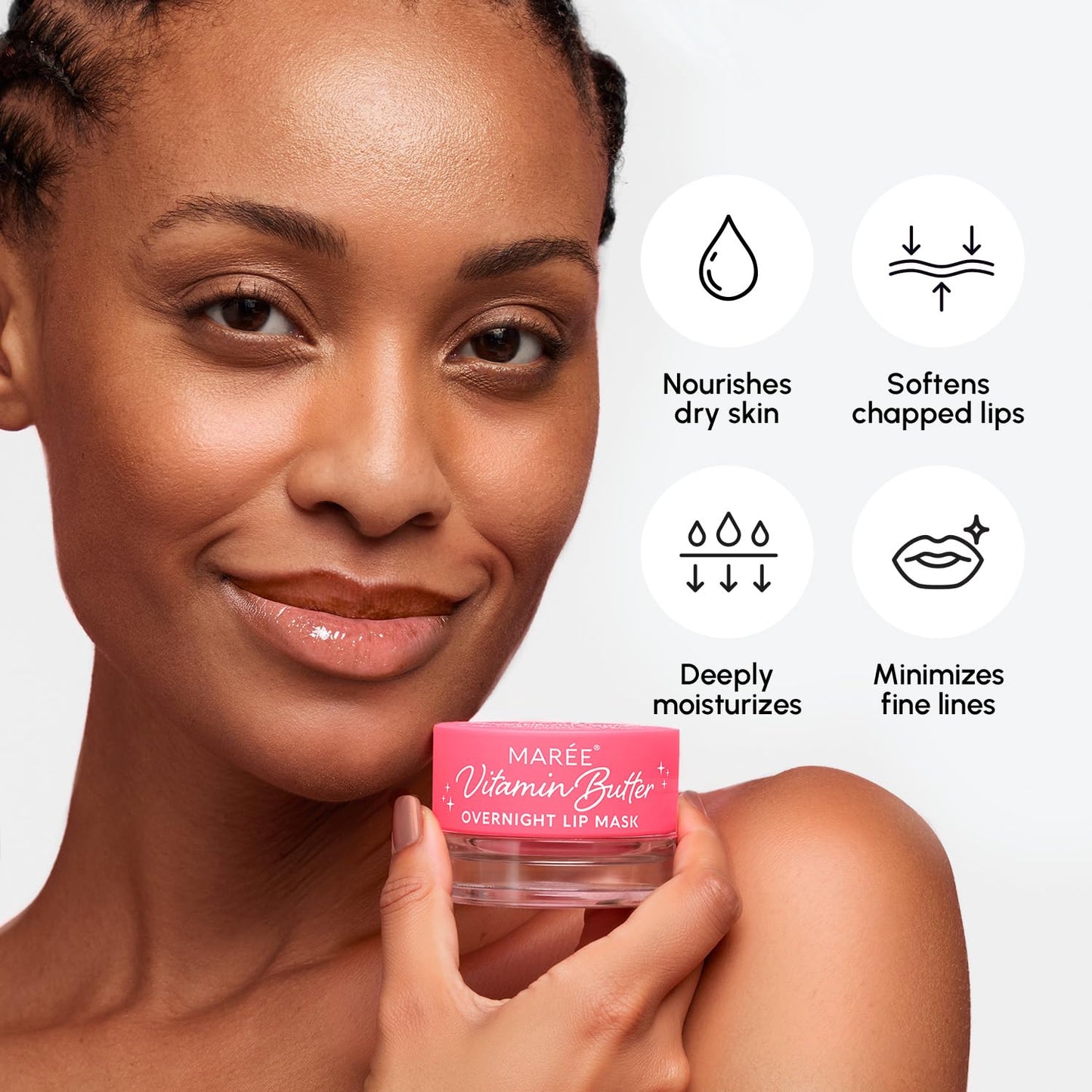 MAREE Lip Moisturizer & Overnight Lip Mask – Hydrating Butter Balm with Hyaluronic Acid for Very Dry Lips – Intensive Lip Care, 1pc