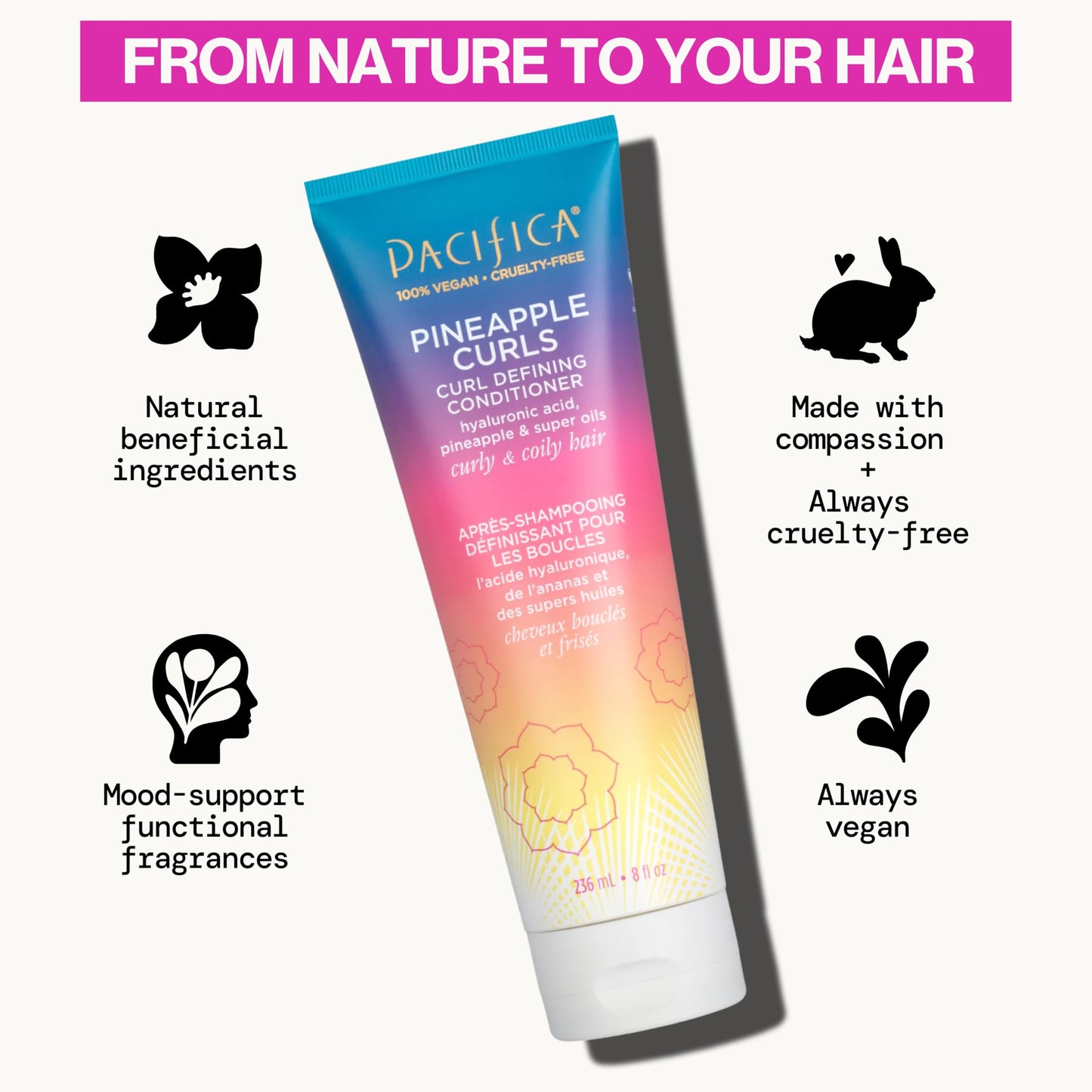 Pacifica Beauty, Pineapple Curls Defining Natural Conditioner, For Curly, Coily and Textured Hair Types, Pineapple Scent, Sulfate Free and Silicone