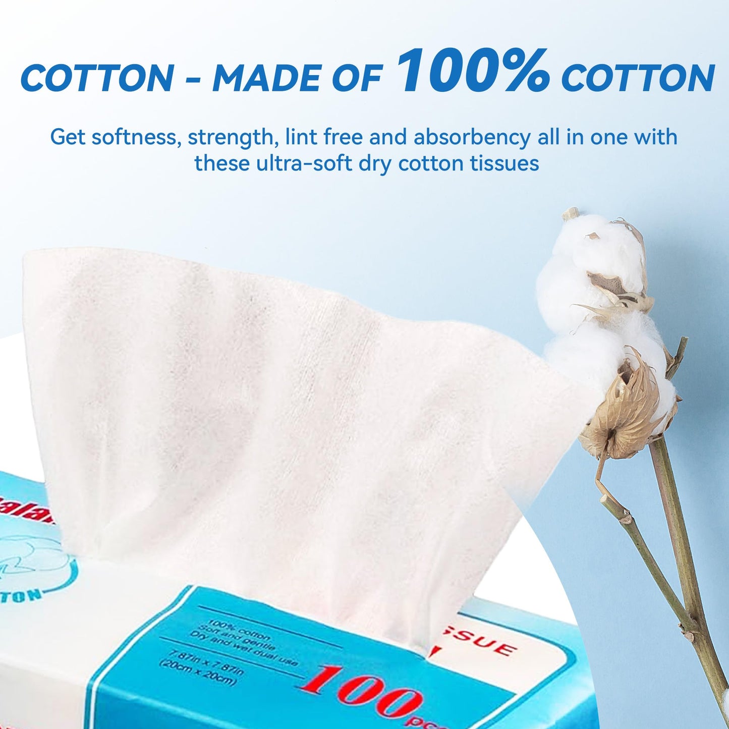 Elevon Multi-Purpose 100% Unscented Cotton Tissue Soft Dry Facial Cotton Wipes for Sensitive Skin, , White (Pack of 18)