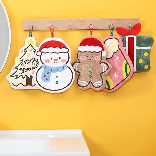 Tyrafry Christmas Hand Towels, 100% Microfiber Bathroom Decorative Towels Washcloths Kitchen Merry Christmas Towels Decor, Set of 5