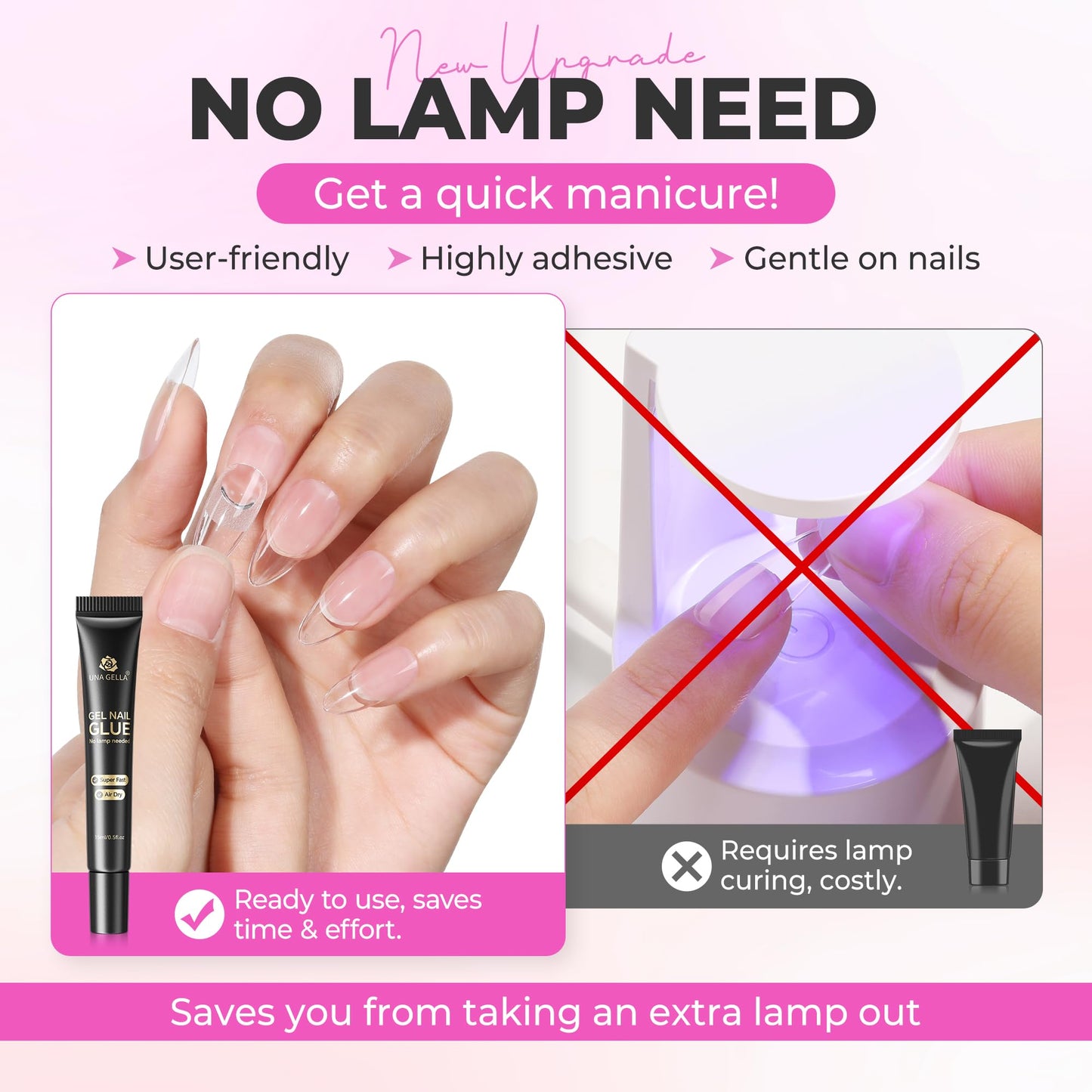 UNA GELLA Gel Nail Glue No U/V Light 15ml Super Strong Nail Glue for Press On Nails & Clear Acrylic Nails Tips Air-dry Strong-hold Formula Beauty and Personal Care UNA GELLA