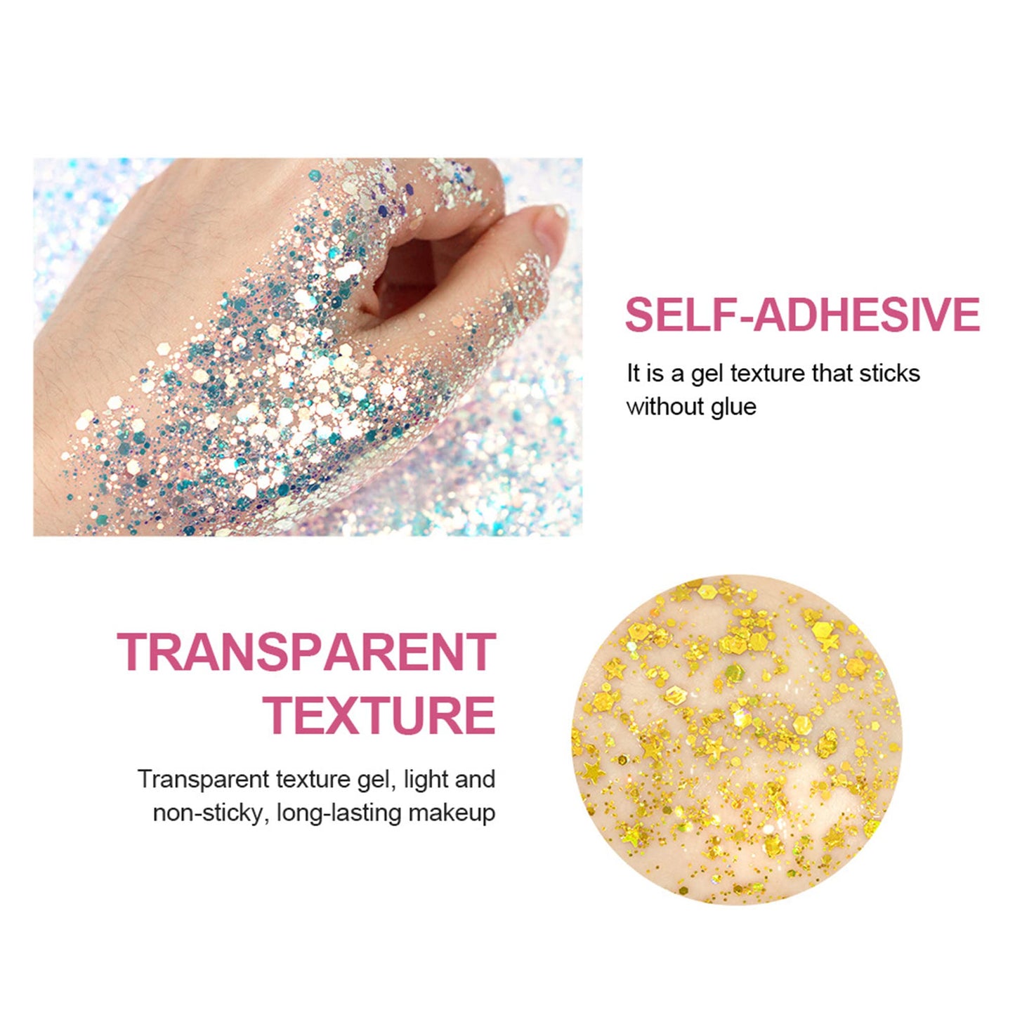 MAEPEOR Chunky Face Body Glitter Gel 19 Colors Mermaid Sequins Holographic Body Glitter Gel Long-Lasting Festival Makeup Glitter Paint for Face Body