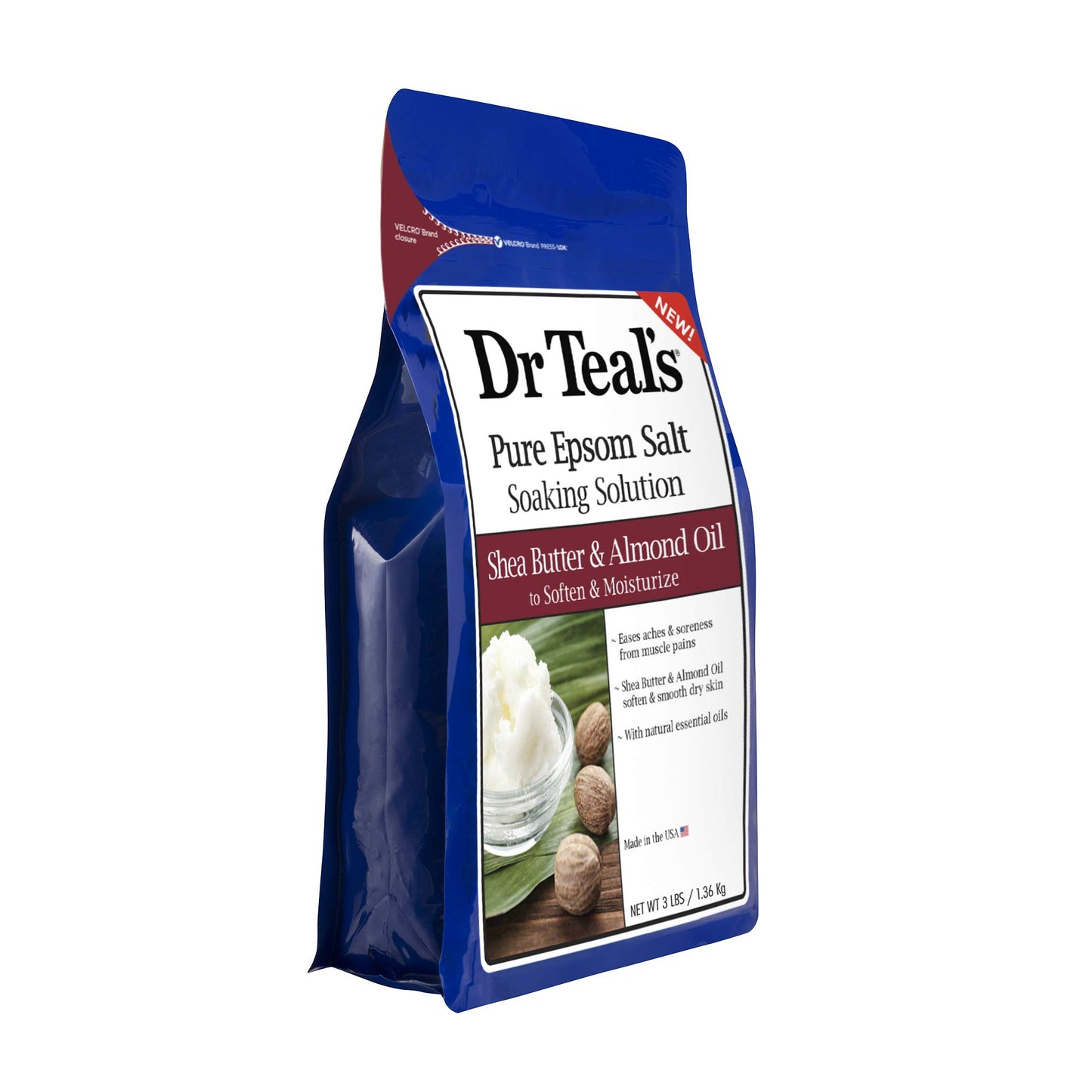 Dr. Teal's Epsom Salt Shea Butter Almond Oil Bath Soaking Solution with Essential Oils - Pack of 2, 3 lb Resealable Bags - Soften and Moisturize Your Beauty and Personal Care Dr Teal's