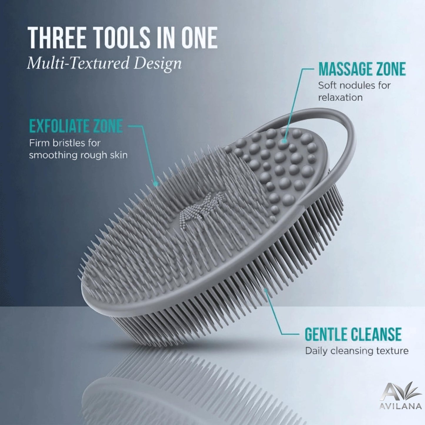 Avilana Premium Exfoliating Body Scrubber - Trusted Since 2017 - SGS Certified Silicone Bath Brush, Firm Bristles Smooth Rough Bumpy Skin Texture