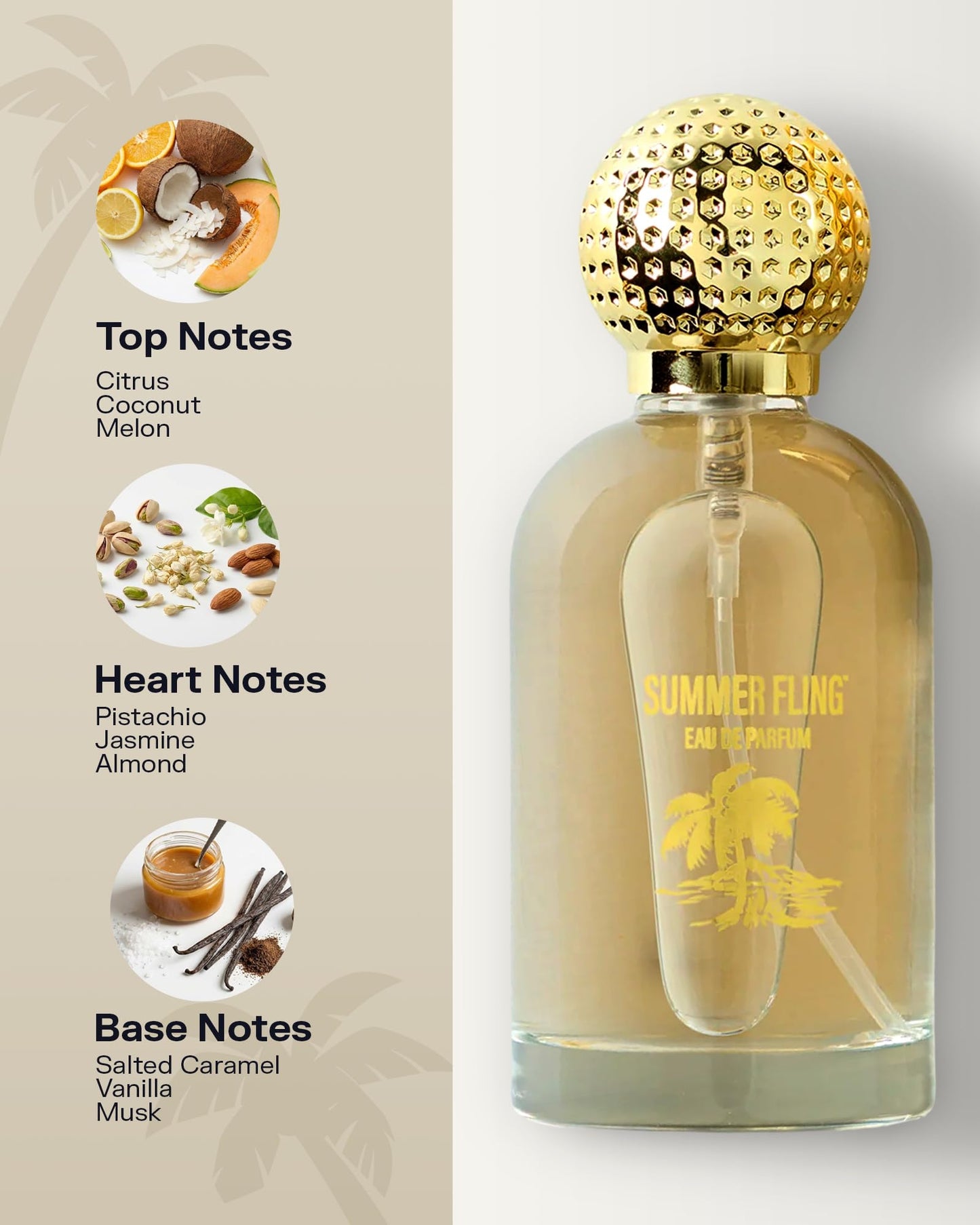 PB ParfumsBelcam Summer Fling Eau de Parfum for Women - Warm Beachy Gourmand Perfume with Pistachio, Coconut, Salted Caramel & Jasmine - Soft Fragrance Spray, Everyday Perfume for Women, 3.4 Fl Oz