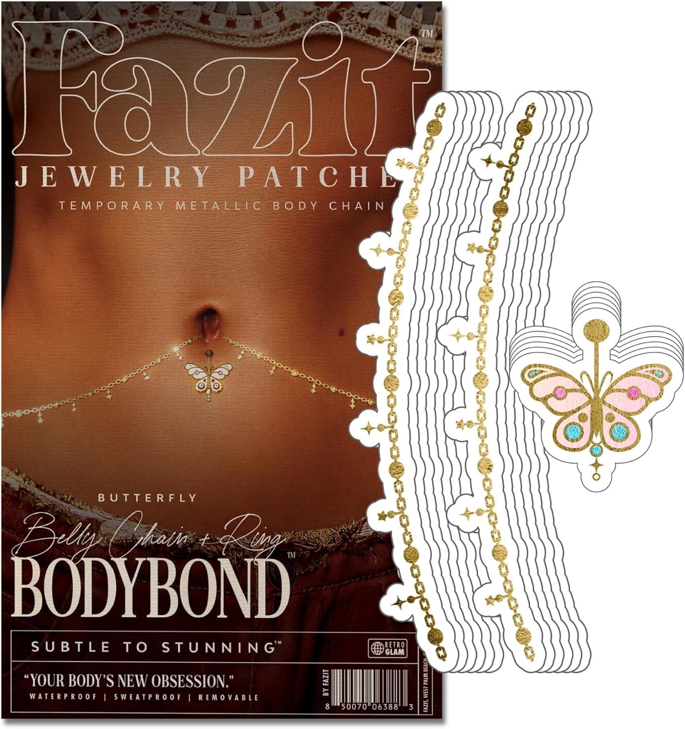Fazit Makeup Patches - Belly Chain Ring Bodybond - Glow Up Make-Up Patches - Cute Glitter Makeup Accessories for Women - Cosmetic Body Glitter