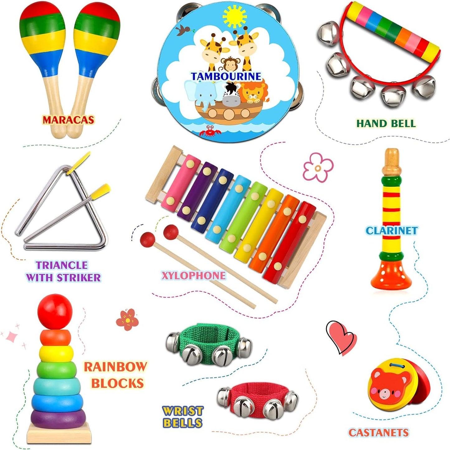 LOOIKOOS Toddler Musical Instruments – Wooden Percussion Set with Carrying Bag, Educational Music Toys for Preschool Kids, Boys & Girls