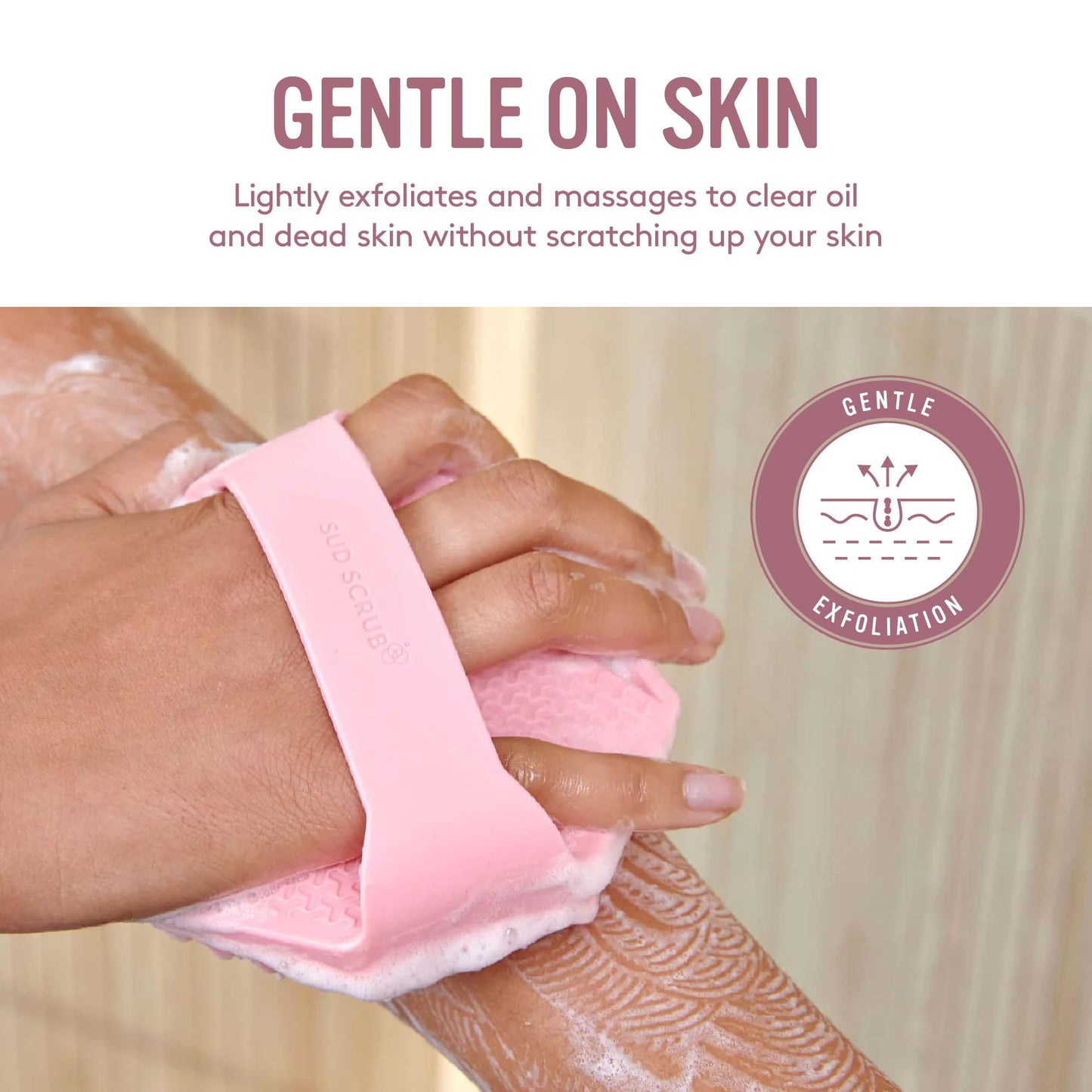 Sud Scrub® Antimicrobial Silicone Body Scrubber, Exfoliating Body Scrubber for Sensitive Skin, Eco Friendly Shower Scrubber for Body, Silicone Body