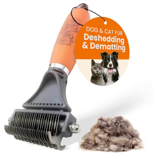 GoPets 2-Sided Dematting & Deshedding Comb – Undercoat Detangler Brush for Dogs & Cats, Removes Mats, Tangles & Loose Fur, Ergonomic Grooming Tool