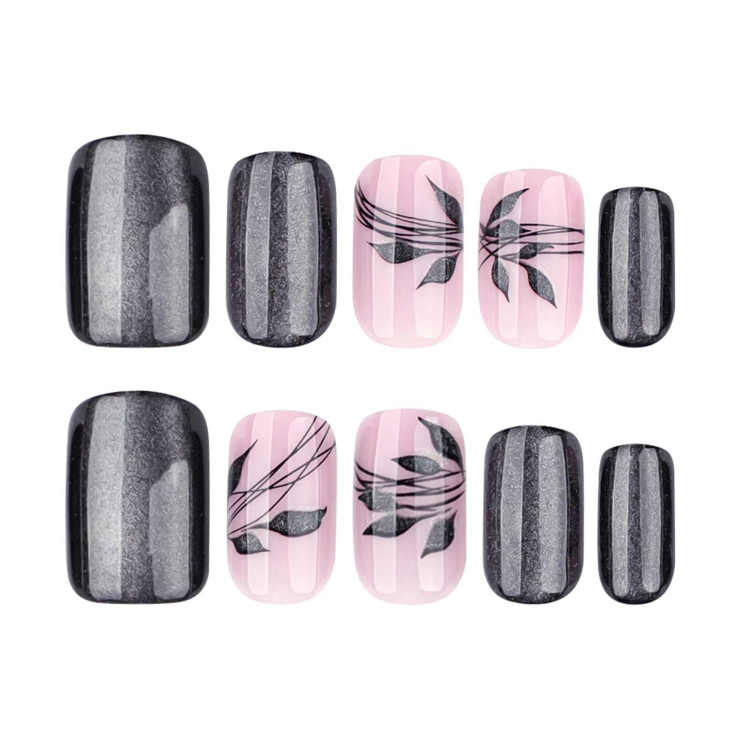 BABALAL Coffin Press on Nails Long Fake Nails Glossy Black French Glue on Nails Goth Ballerina Acrylic Nails 3d Metallic Cross Charm Designs 24pcs