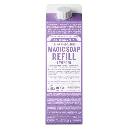 Dr. Bronner's Pure-Castile Liquid Magic Soap Refill - Made with Regenerative Organic Certified Oils, 86% Less Plastic per Quart - 18-in-1 Uses