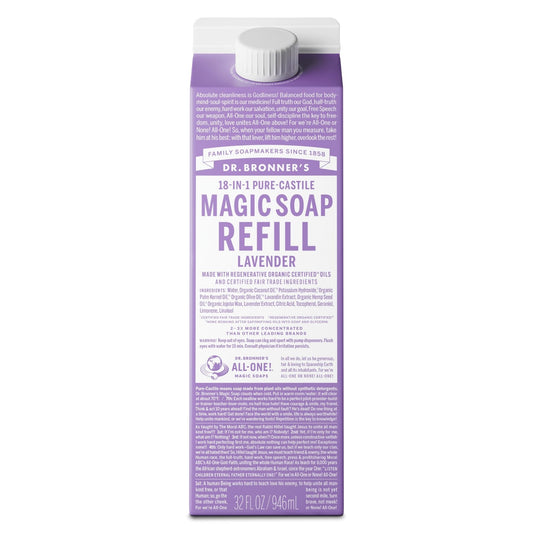 Dr. Bronner's Pure-Castile Liquid Magic Soap Refill - Made with Regenerative Organic Certified Oils, 86% Less Plastic per Quart - 18-in-1 Uses Beauty & Personal Care Dr. Bronner's