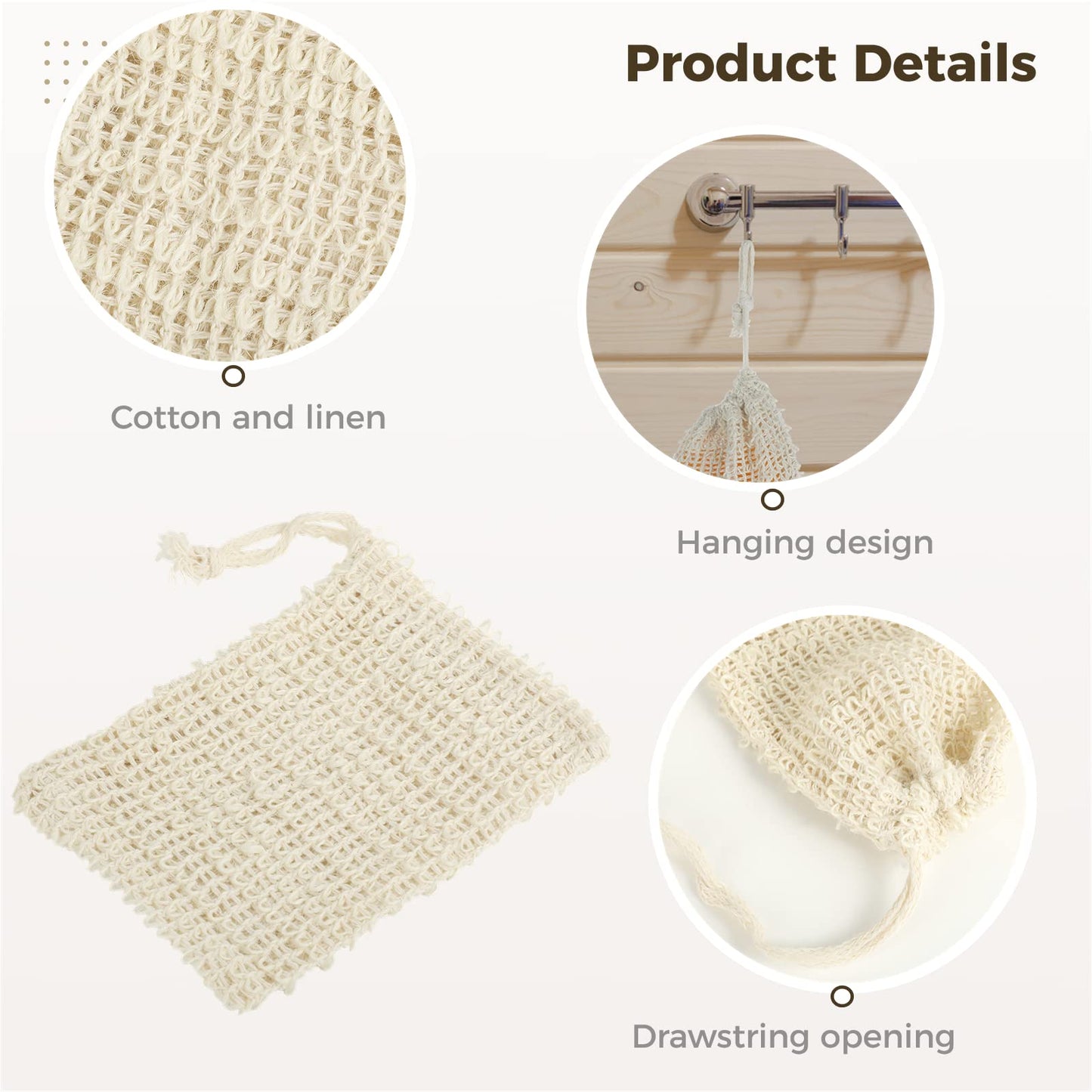 COSYOO 100 Pcs Sisal Soap Saver Bag with Drawstring, Plastic-Free Soap Saver Bags Reusable& Natural Bubble Exfoliating Pouch for Bath & Shower, Zero