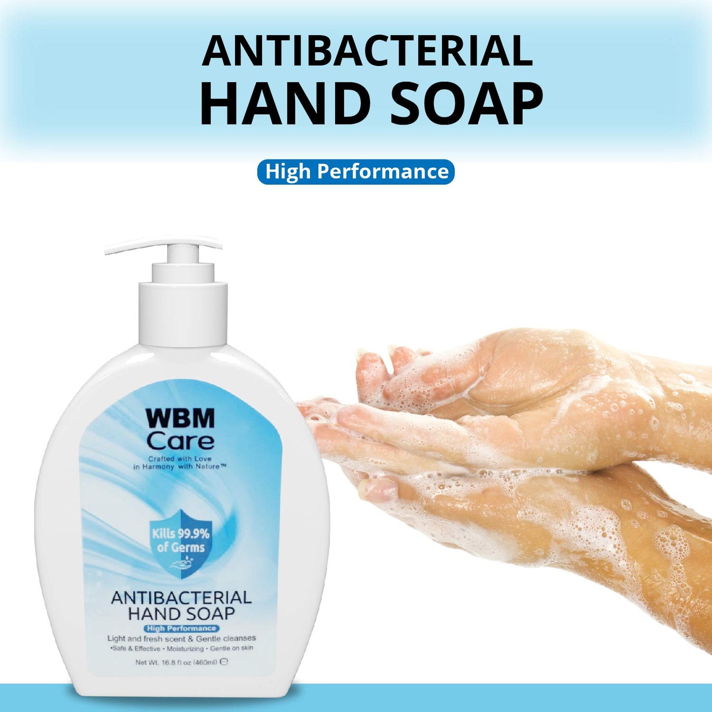 WBM Care Hand Soap, Crafted with Love in Harmony with Nature, Effective Cleanser with Light & Fresh Scent, Liquid Hand Soap - 16.8 fl oz/Each (Pack 1)