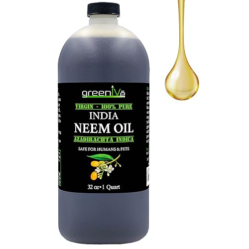 GreenIVe 100% Organically Grown Neem Oil, Cold-Pressed Virgin, Pure & Natural, 32 oz - Ideal for Gardening, Skin Care, Hair Care & Pet Care