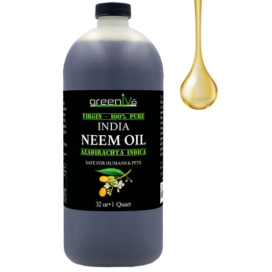 GreenIVe 100% Organically Grown Neem Oil, Cold-Pressed Virgin, Pure & Natural, 32 oz - Ideal for Gardening, Skin Care, Hair Care & Pet Care