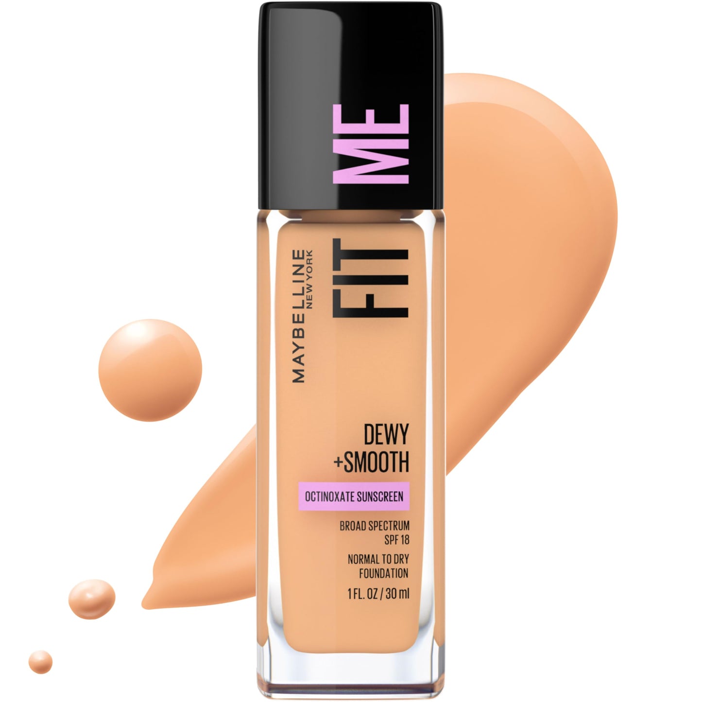 Maybelline Fit Me Dewy + Smooth Liquid Foundation Makeup, Pure Beige, 1 Count (Packaging May Vary)