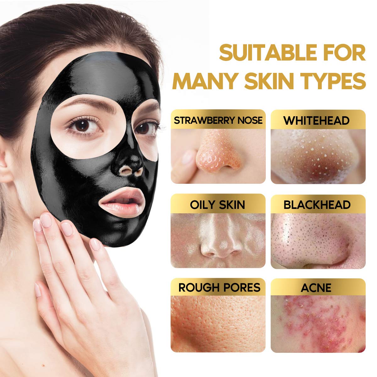 YLNALO Blackhead Remover Mask Kit, Charcoal Peel Off Facial Mask with Brush and Pimple Extractors, Deep Cleansing for Face Nose Blackhead Pores Acne