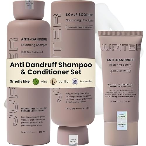 Jupiter Anti Dandruff Shampoo, Conditioner & Serum for Flaky, Itchy, Oily & Dry Scalp - Nourishes Scalp, Reduces Breakage & Flakes - Color-Safe