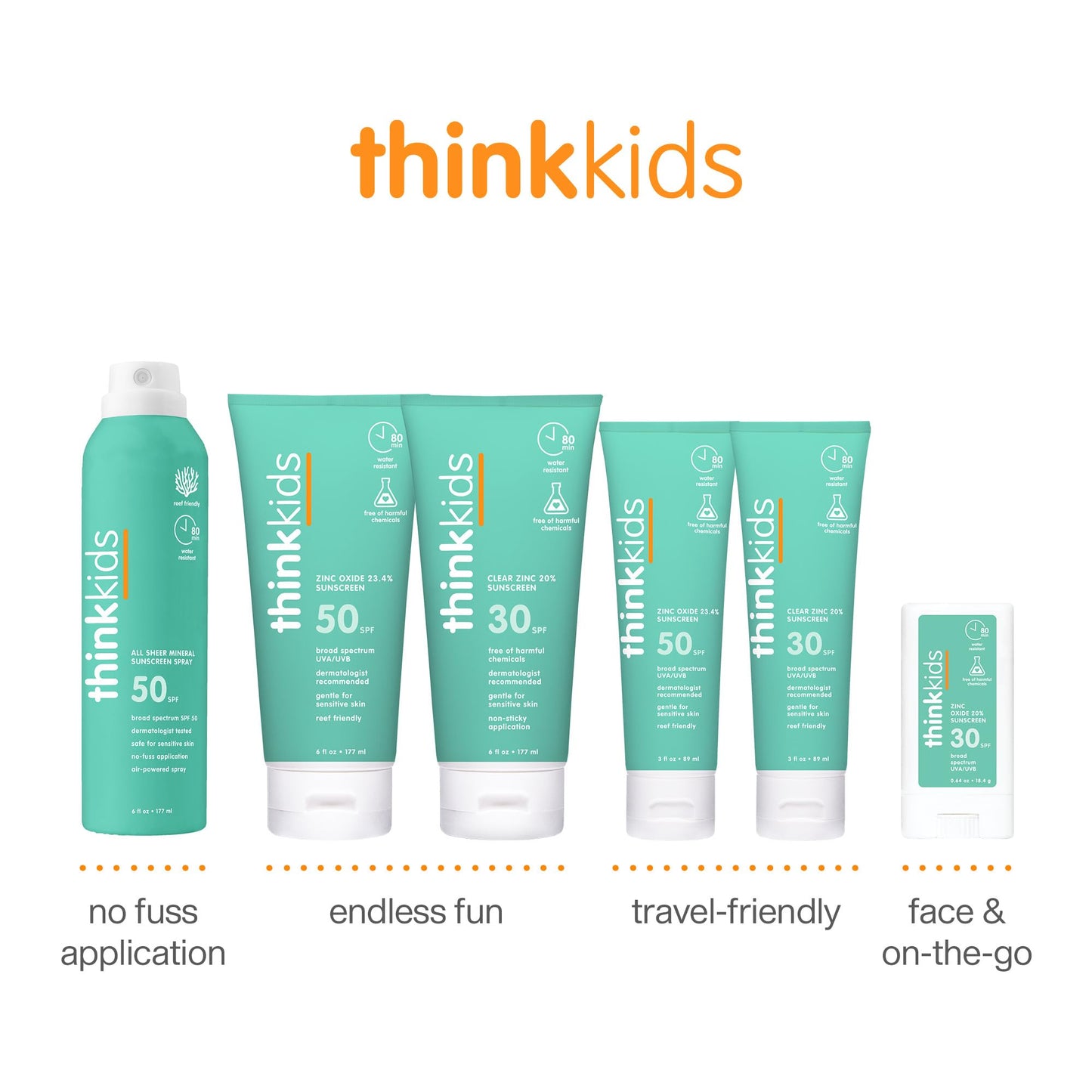 Thinkkids SPF 30 Mineral Sunscreen, Clear Zinc Oxide, 3 fl oz - Natural, Water Resistant, Kids & Toddler Sun Protection, Reef Safe