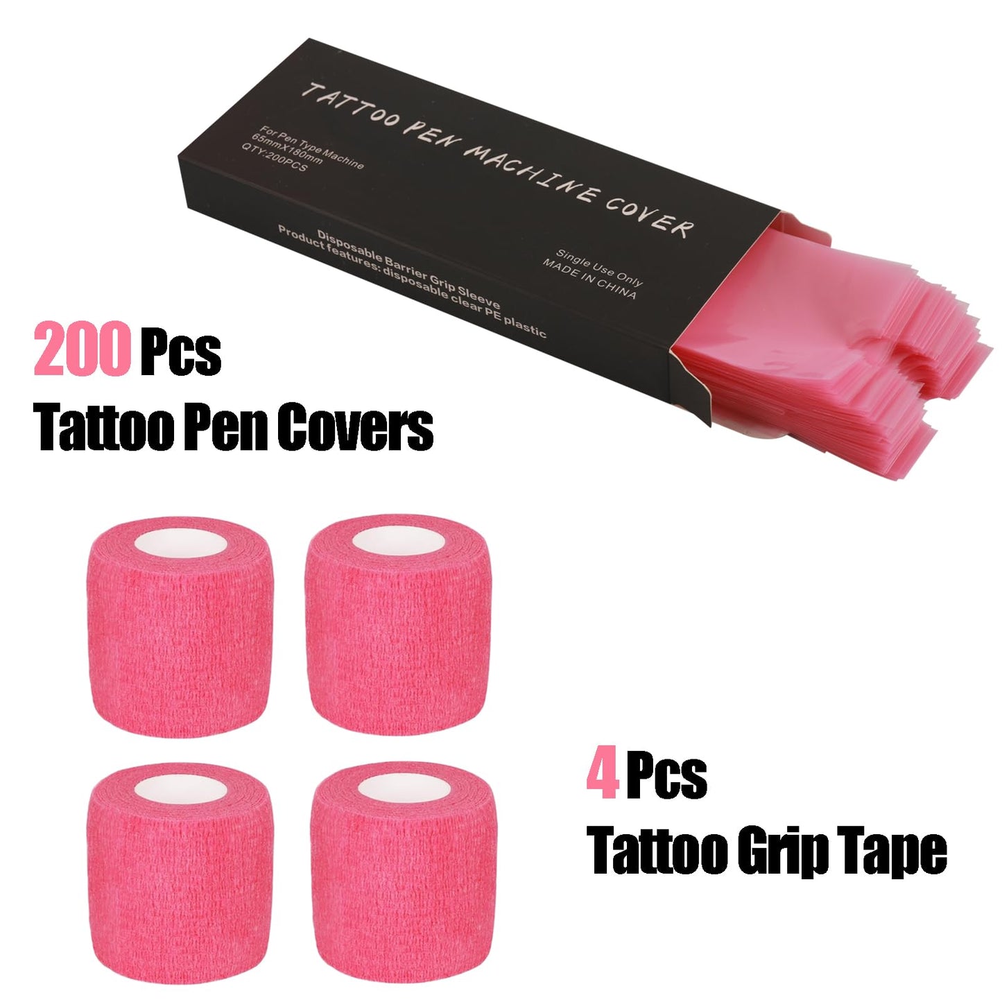 MIUXIA 200 Pink Tattoo Pen Covers 4 Grip Tapes Large Tattoo Machine Covers Beauty and Personal Care Miuxia
