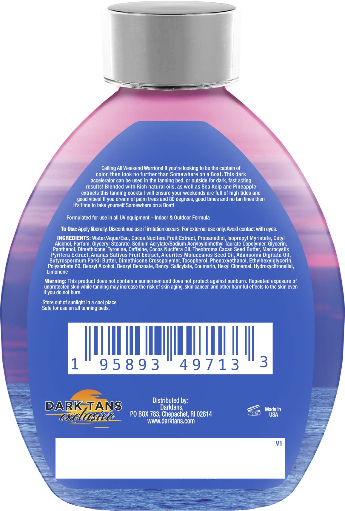 Somewhere On A Boat Tanning Lotion for Indoor Tanning Beds/Outdoor Sun Tan Dark Tanning Bed Lotion w/Coconut Oil, Pineapple & Shea Butter 13.5oz