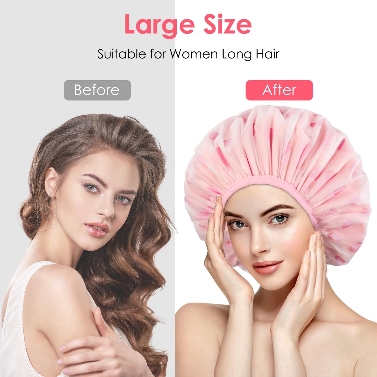Auban Shower Cap, Shower Cap for Women Terry Cloth Lined EVA Exterior Reusable Double Layer Waterproof, Large Bath Hair Cap, Hotel Travel Essentials