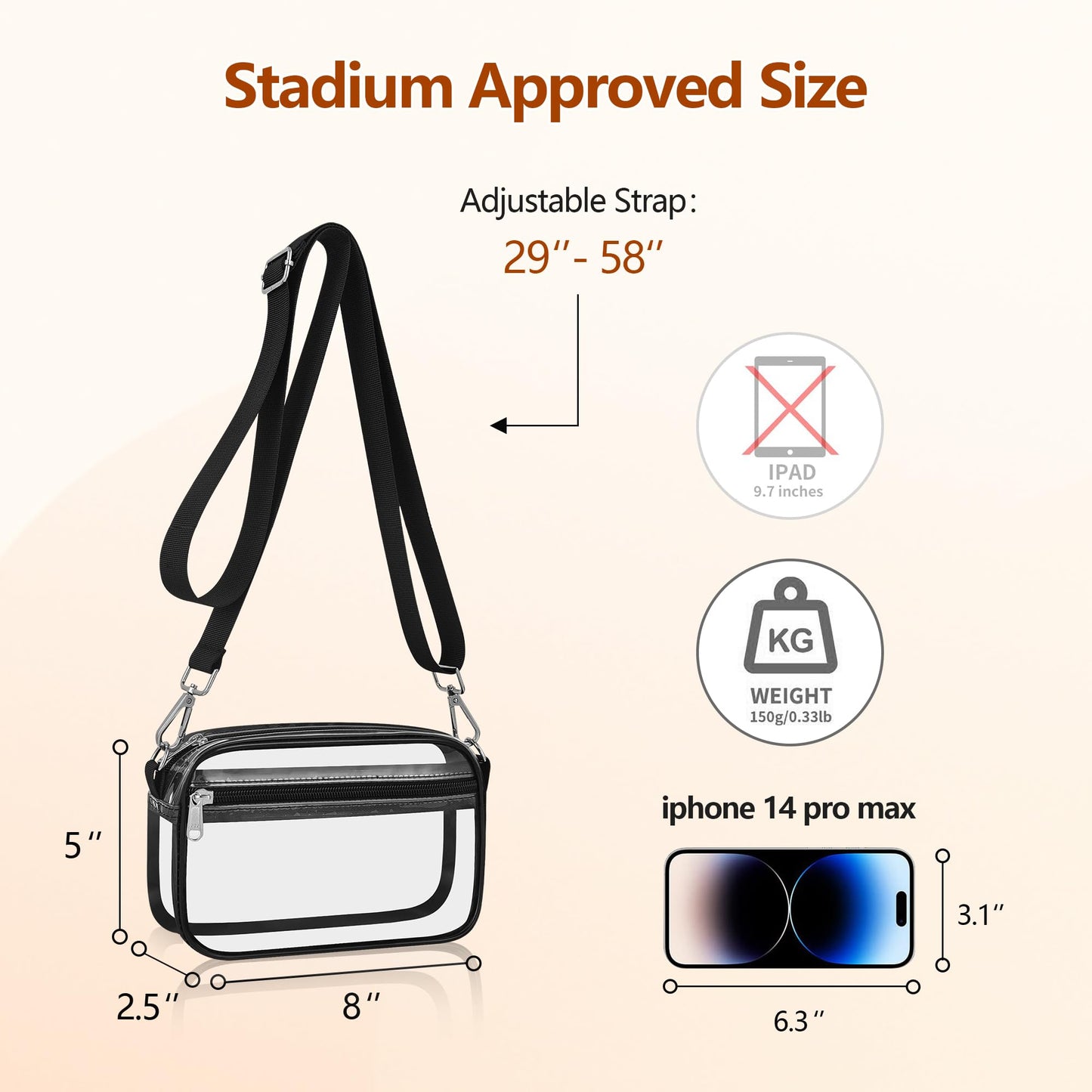 Bagenius Clear Bag for Stadium Events Clear Purse with Removable Strap Transparent Bag