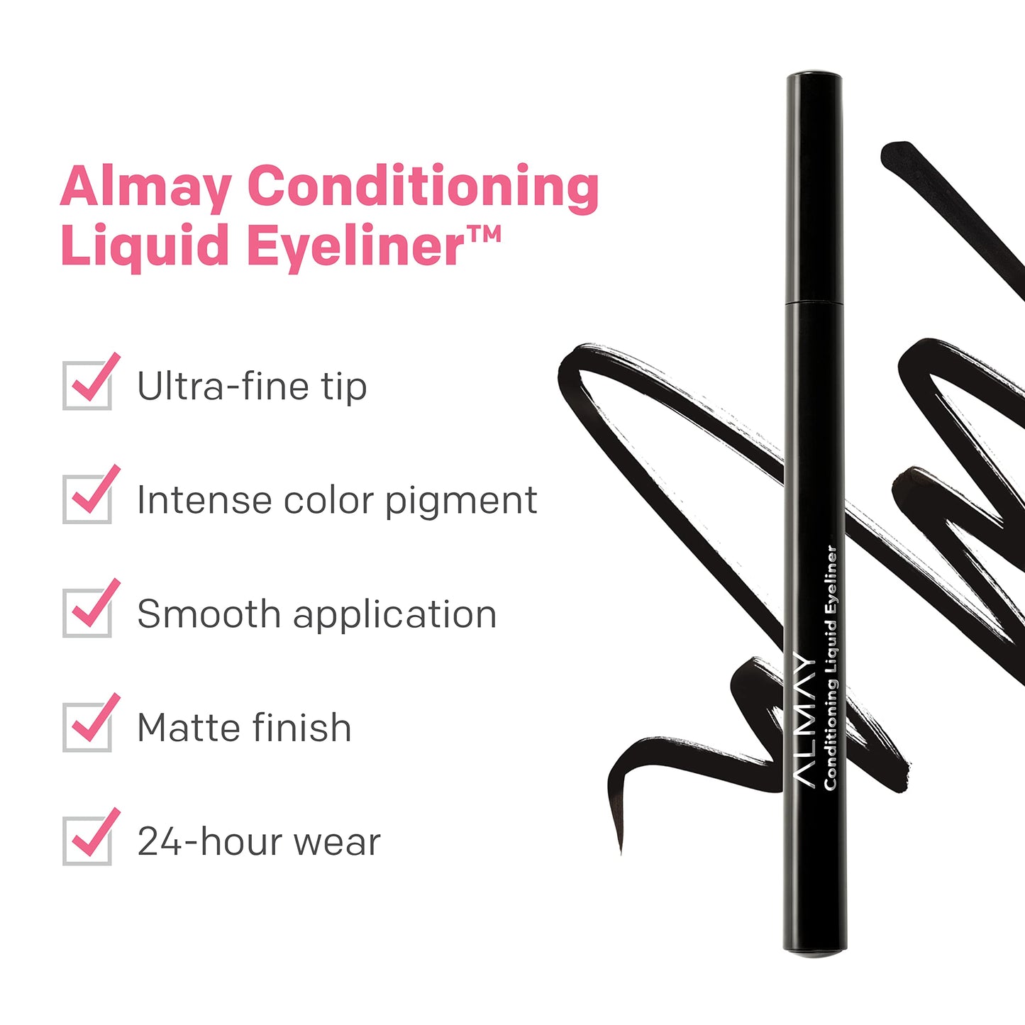 Almay Conditioning Liquid Eyeliner, Longwearing, Waterproof, Hydrating, Stocking Stuffer for Women, 10 Black, 0.03 fl oz