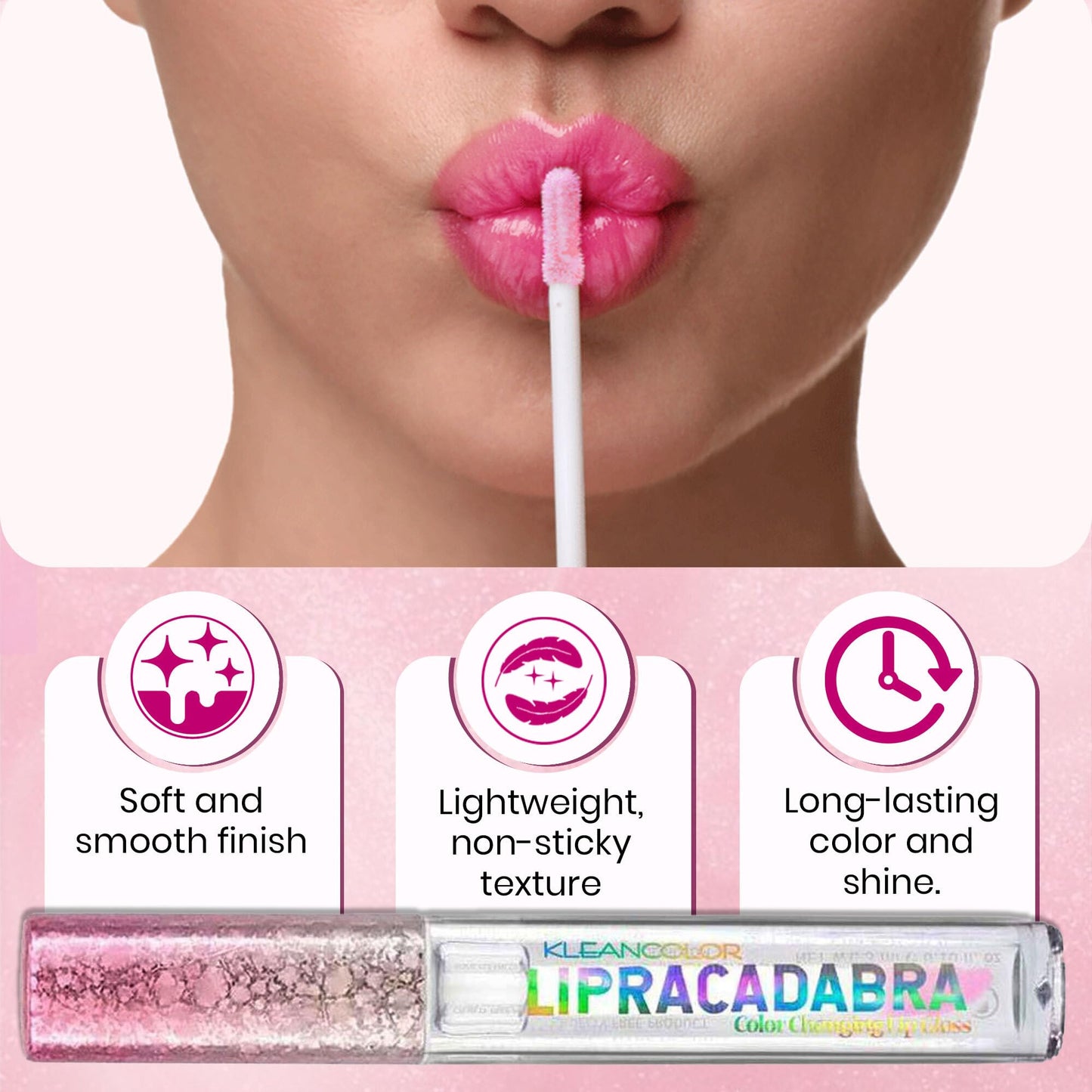 Kleancolor Lipracadabra Color Changing Lip Gloss 2 Pack - pH Activated Clear Gloss Reveals a Custom Pink Tint - Lightweight, Non-Sticky Shine - Candy