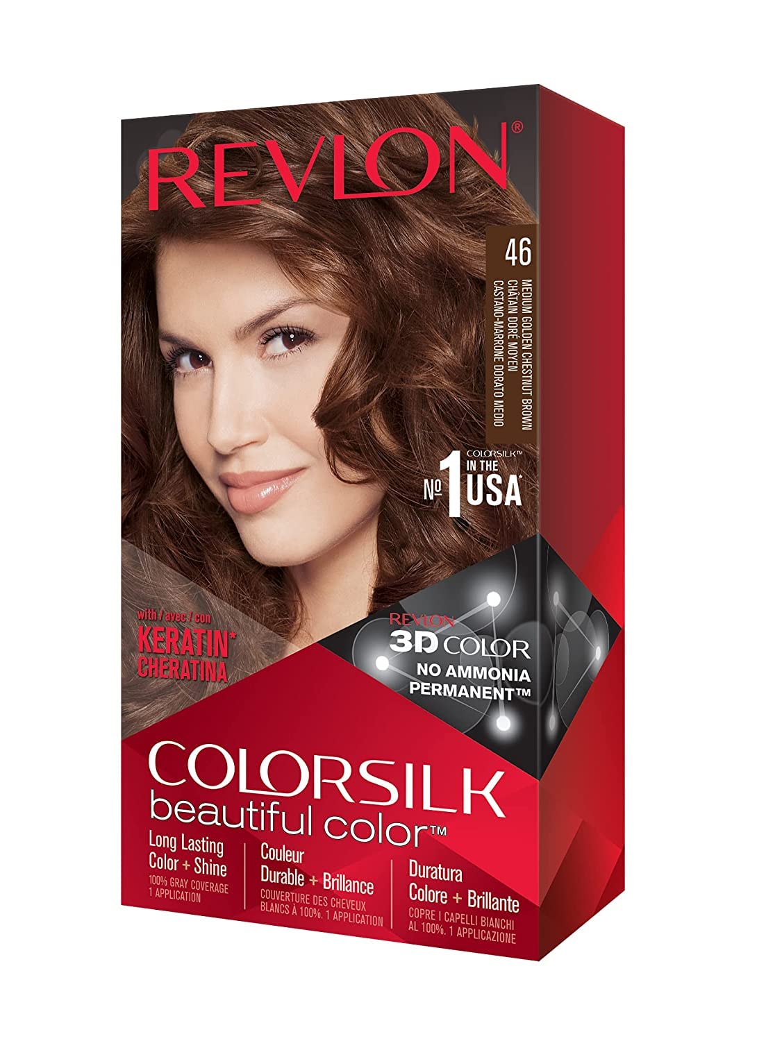 Revlon Colorsilk Beautiful Color, Medium Golden Chestnut Brown [46] 1 ea(Pack of 4)