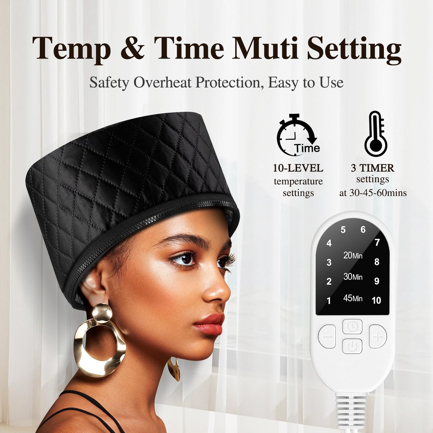 Heat Cap for Deep Conditioning: 10-Level Heats Up Quickly 3 Time Settings Hair Steamer for Natural Hair Home Use Thermal Steam Cap for Black Hair Beauty and Personal Care aopow