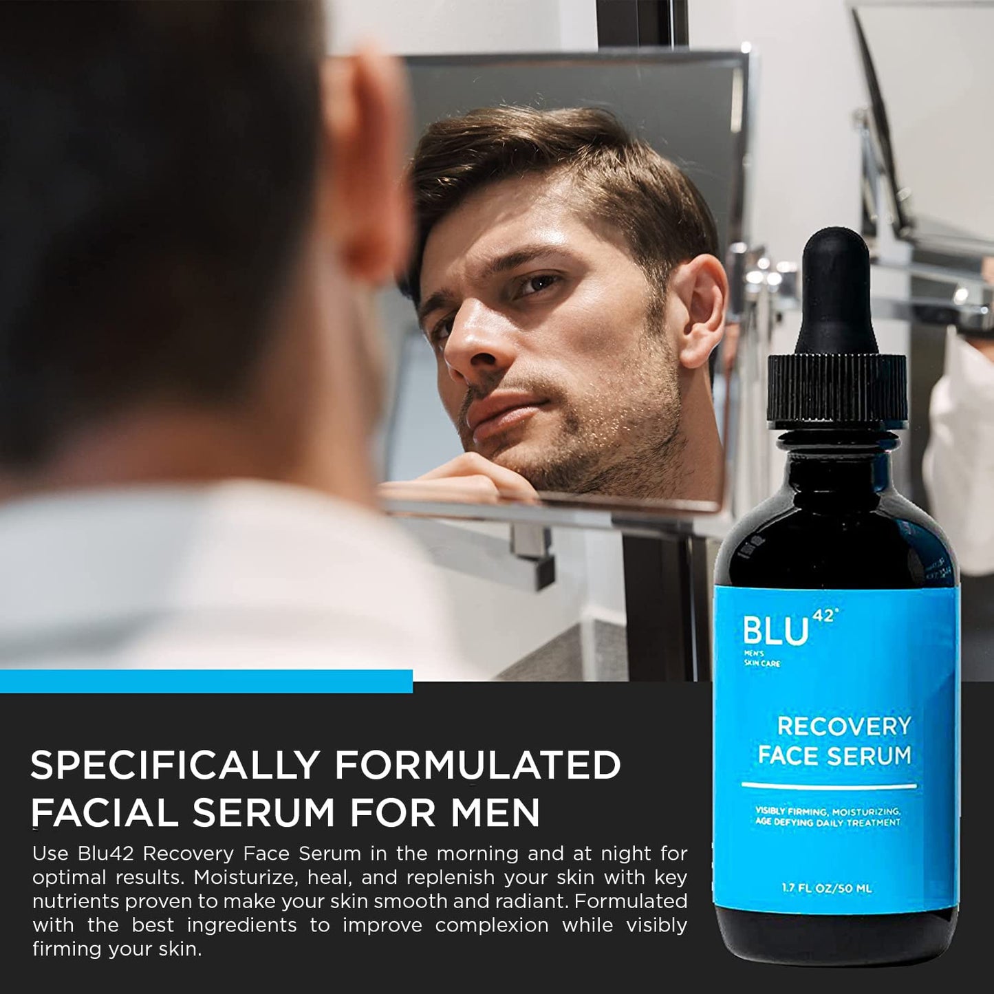 Blu42 Men's Recovery Face Serum | Anti-Aging, Hydrating for most skin types | 50ml