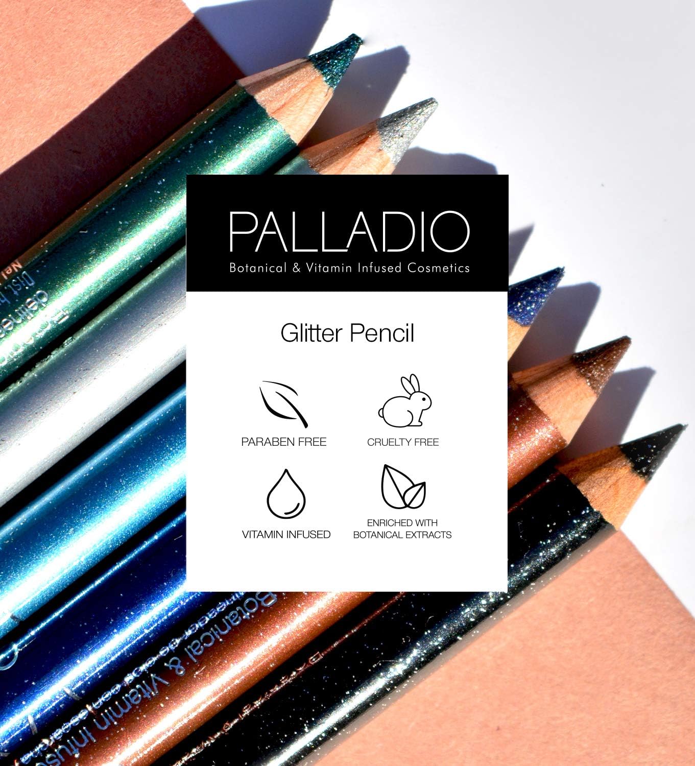 Palladio Glitter Eyeliner Pencil, Longlasting Creamy Cosmetic, Shimmer Eye Liner, Buttery Smooth Tip, Professional Makeup Glittery Pencil