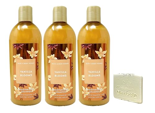 Bath & Body Works Vanilla Blooms - 3 Pack Of Moisturizing Shampoo with a Natural Oats Sample Soap
