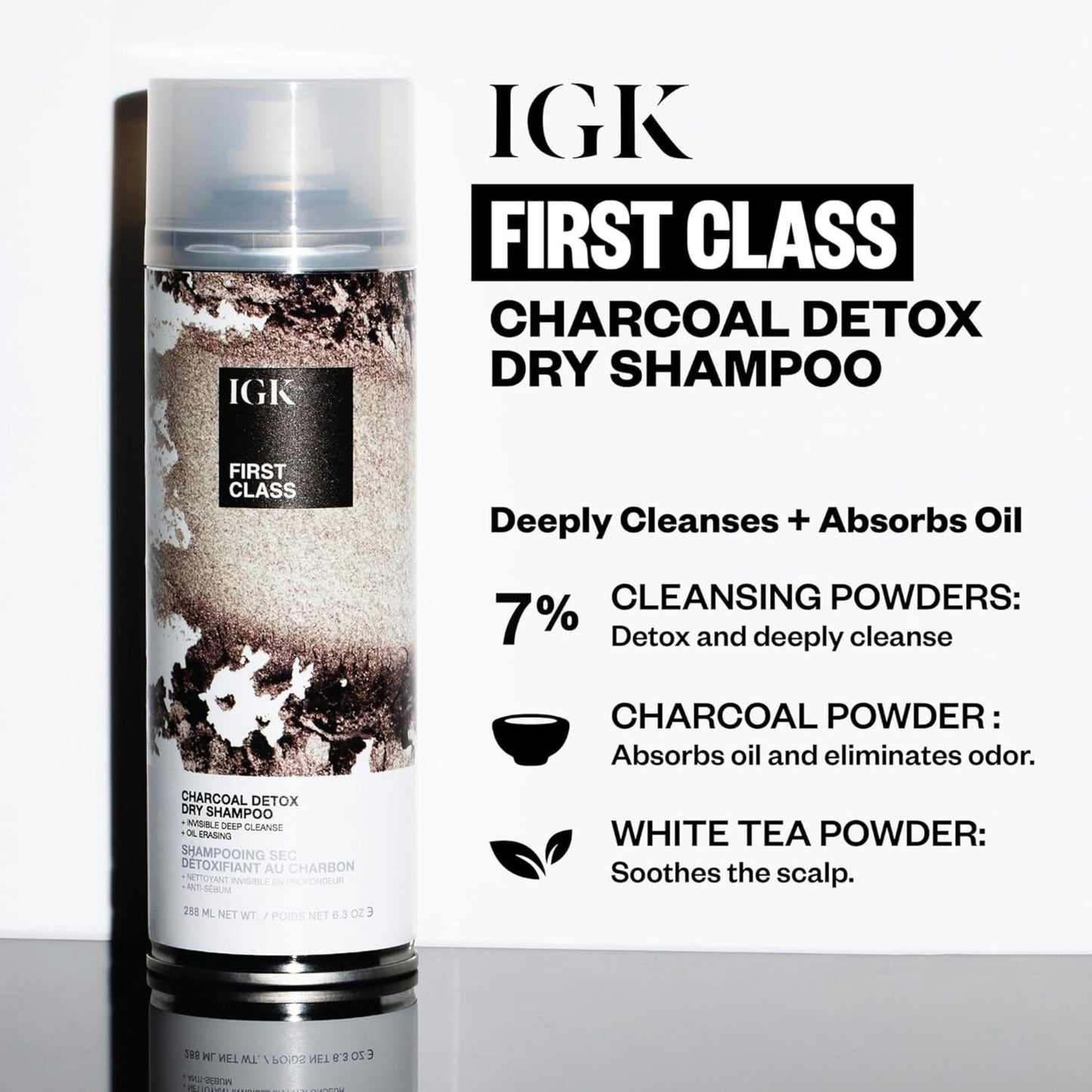 IGK First Class Charcoal Detox Dry Shampoo, Volumizing Spray for Oily Hair, Absorbs Oil + Odor, Invisible Finish with No White Residue on All Hair Beauty and Personal Care IGK