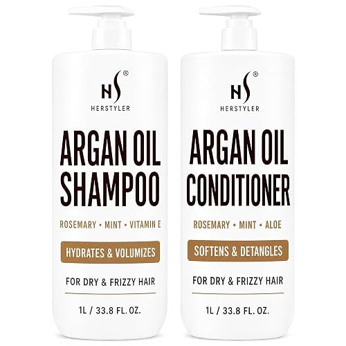 HerStyler Argan Oil Shampoo & Conditioner Set - Hydrating & Moisturizing for Dry, Damaged Hair - With Argan, Rosemary & Aloe - For Men & Women - 33.8