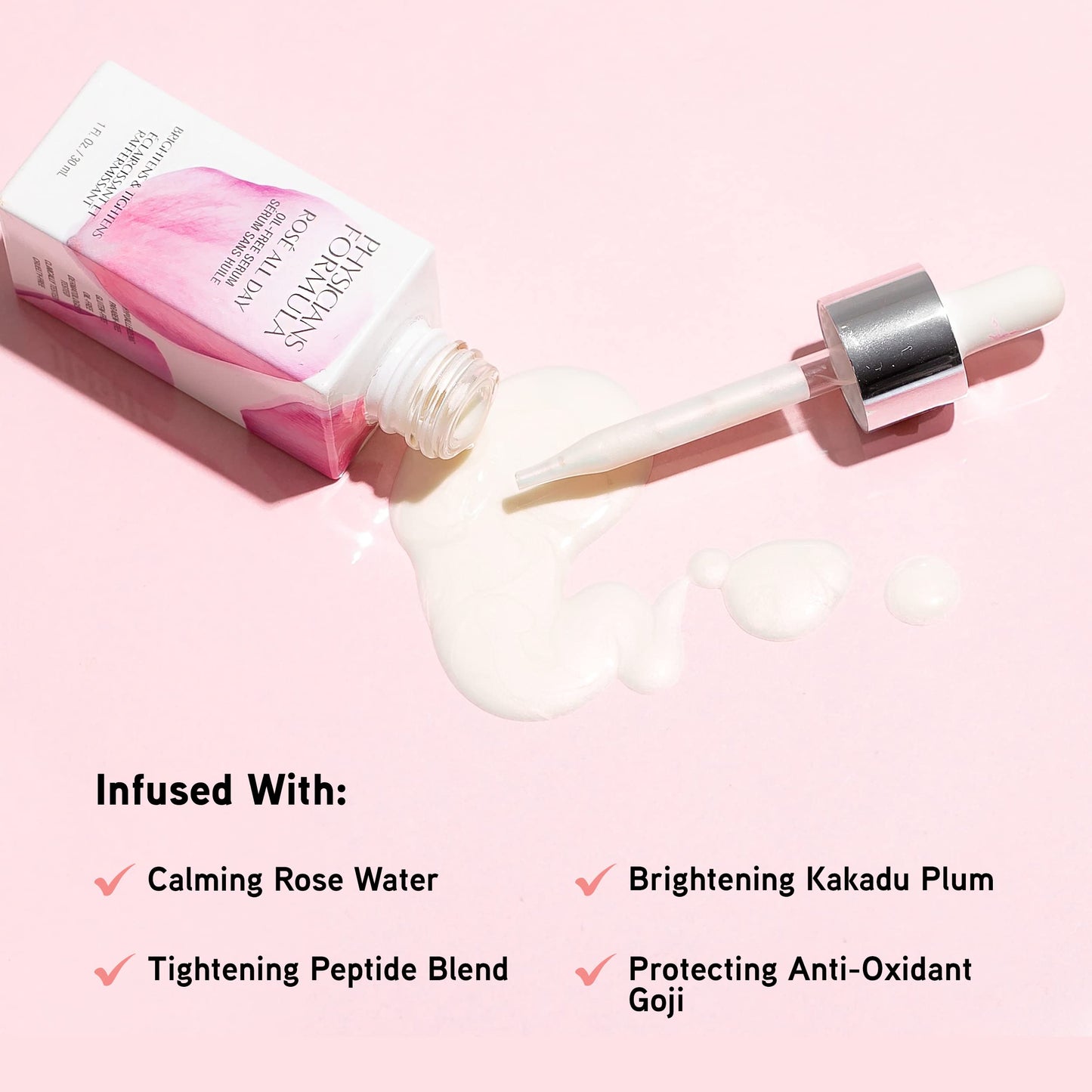 Physicians Formula Rosé All Day Oil-Free Serum, Antioxidant-Rich Formula with Rose Water & Kakadu Plum for Brightening & Hydration