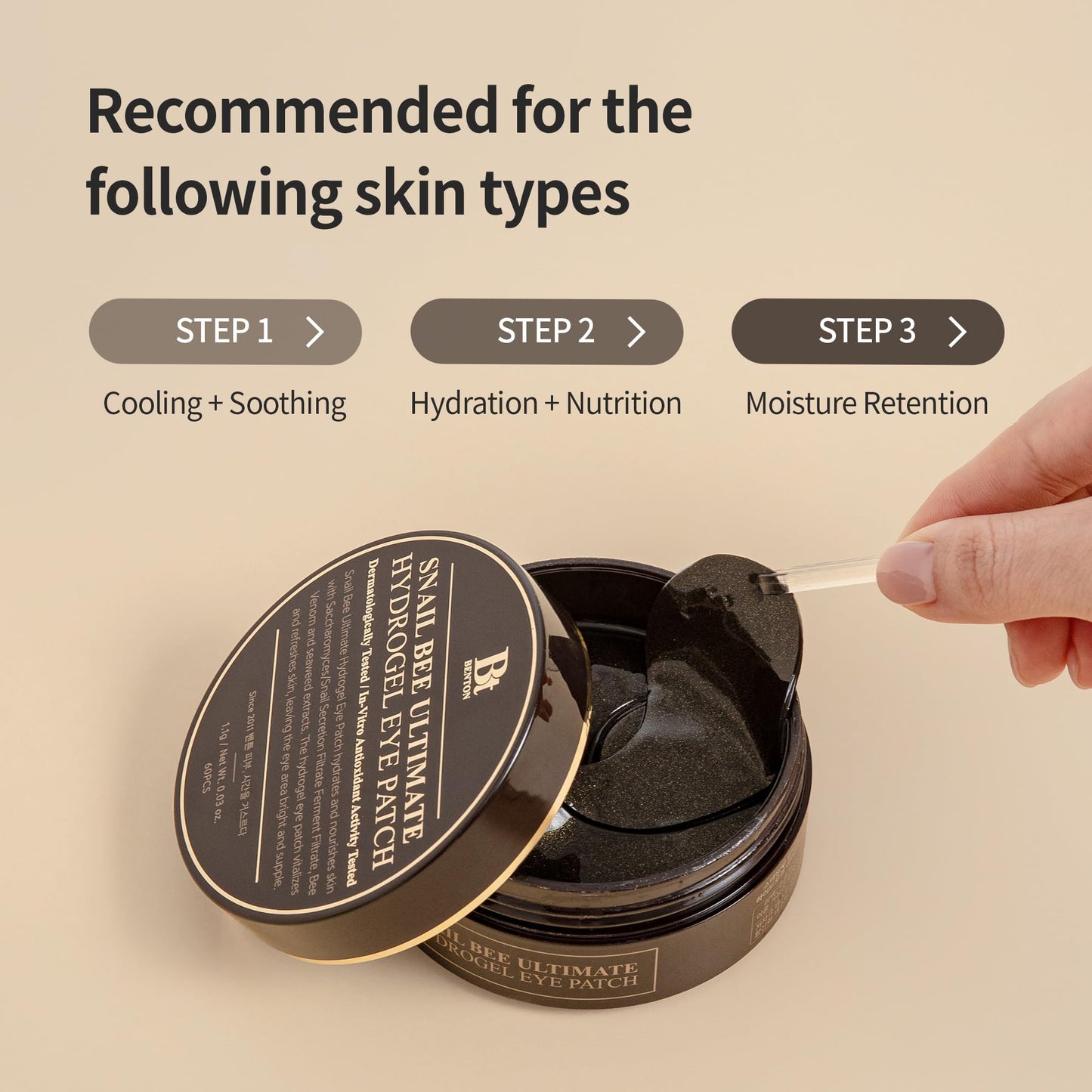 BENTON Snail Bee Ultimate Hydrogel Eye Patch (60pcs) - Hydrating | Snail Mucin | Reusable & Cooling Eye Patches