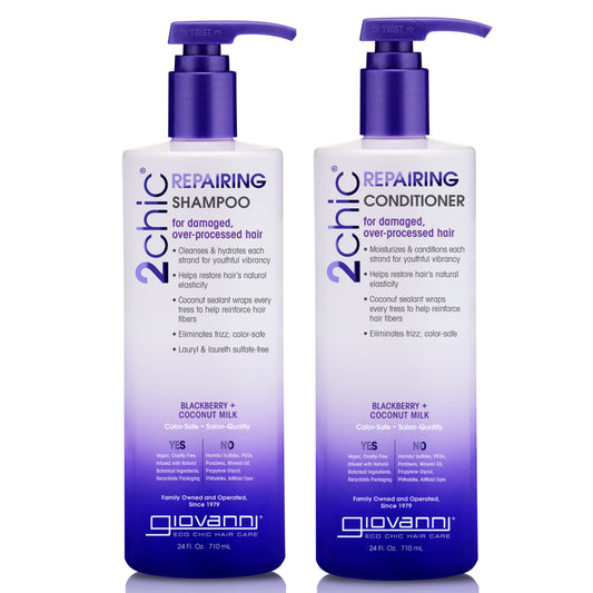 GIOVANNI 2chic Ultra-Repairing Shampoo & Conditioner Set - For Damaged, Over-Processed Hair, Helps Restore Hair's Natural Elasticity, Blackberry
