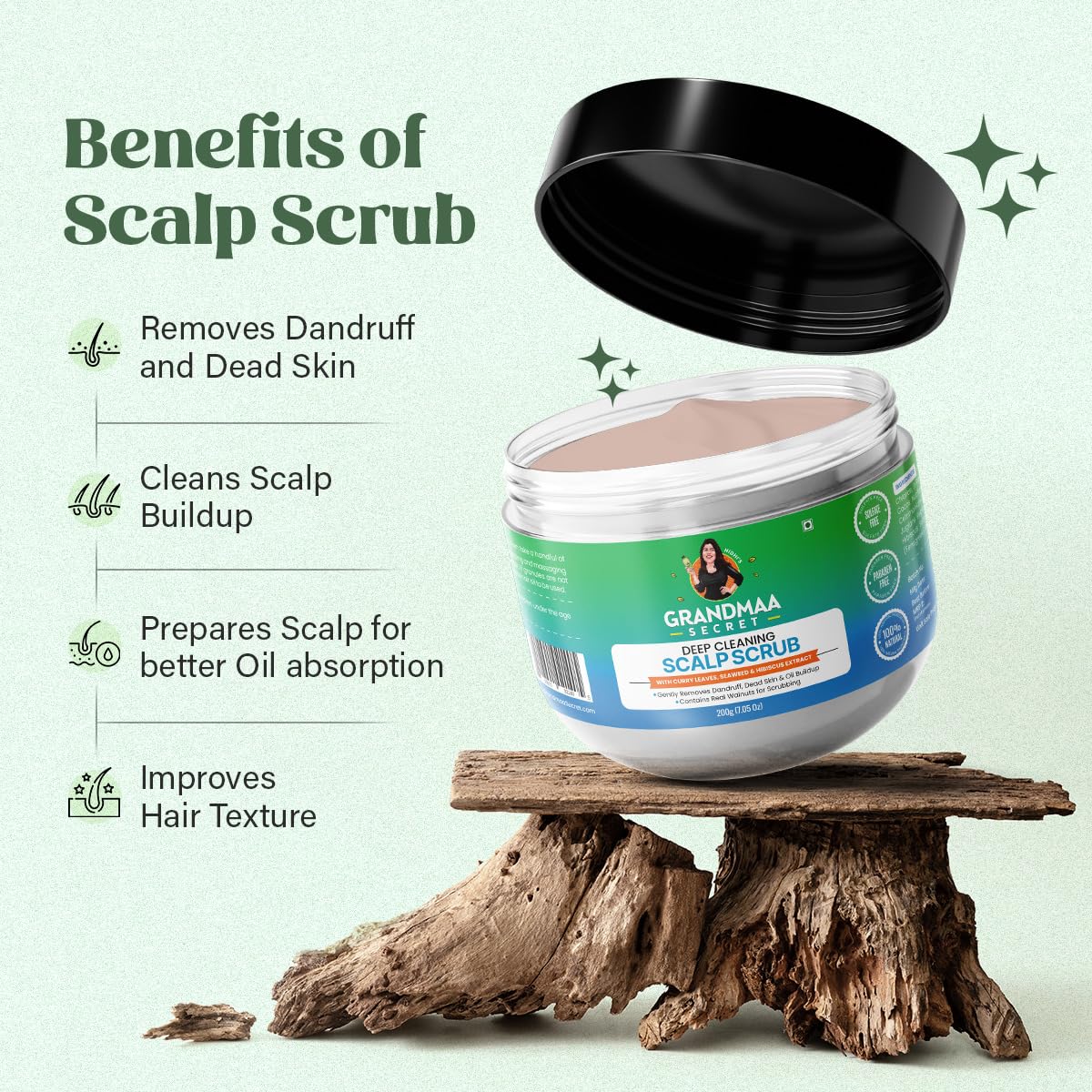 NIDHI’S GRANDMAA SECRET Scalp Scrub - Natural Curry Leaves & Seaweed Scalp Scrub for Dandruff, Buildup, Dead Skin - Cleansing and Exfoliating Dry