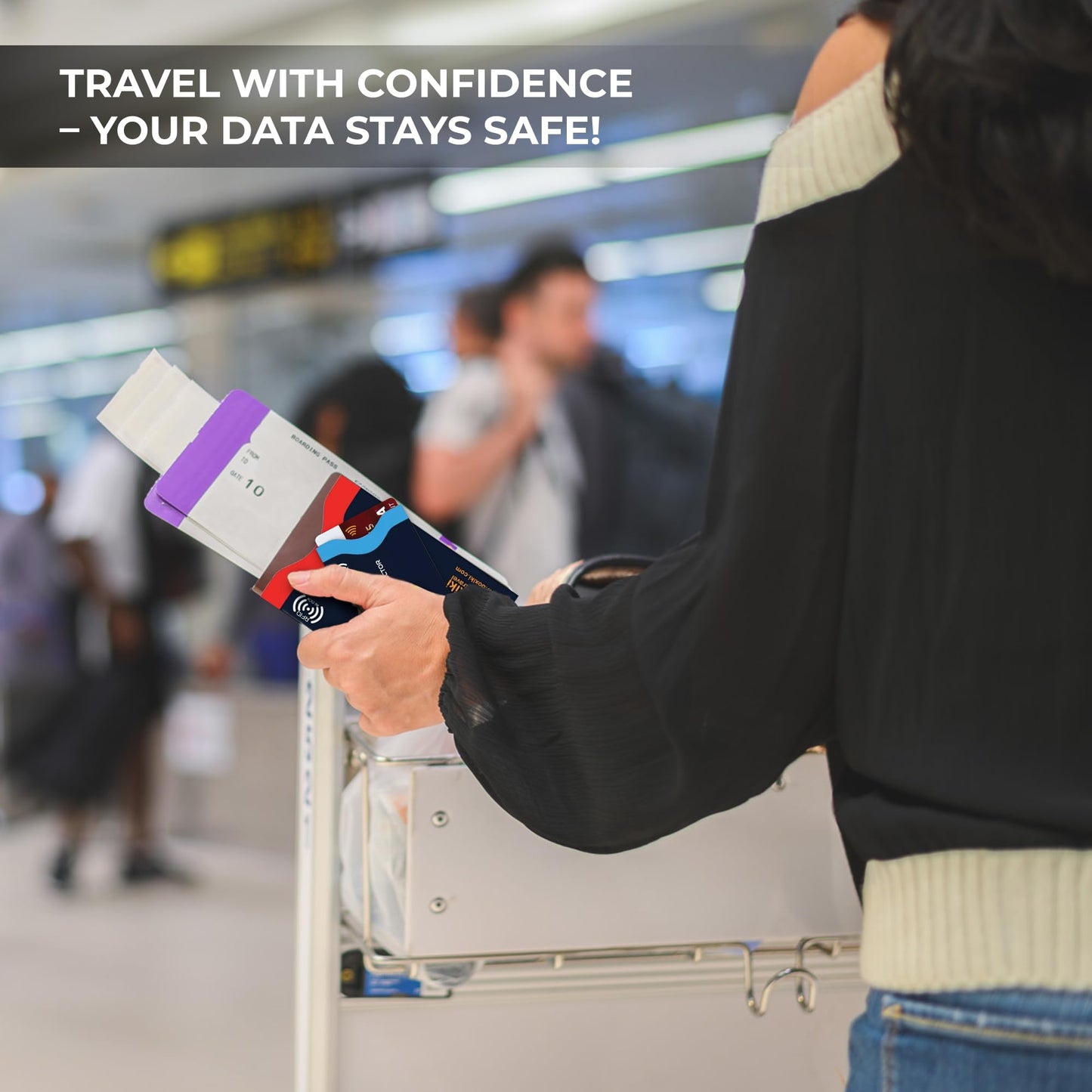 Boxiki Travel Rfid Blocking Sleeves, Set With Color Coding Identity Theft Prevention Envelopes Of 12 Credit Card (Navy Blue)