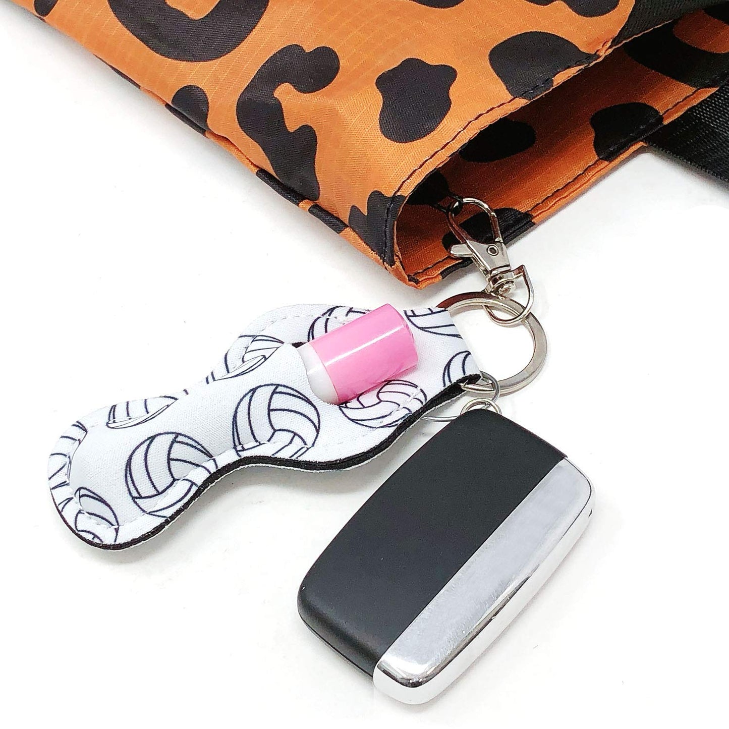 allydrew 10 Pack Chapstick Holder Keychain, Keyring for Lip Balm Lip Gloss Lipstick with 10 Pieces Metal Keyring Clasps, Volleyball