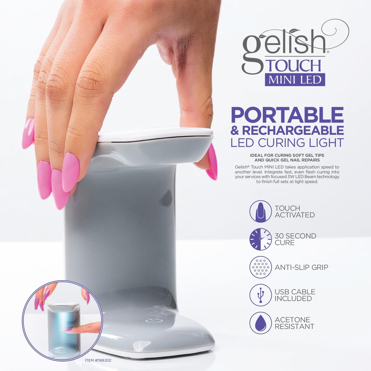 Gelish MINI Portable & Rechargeable USB Touch LED Light for Soft Gel Tips™ Beauty & Personal Care Gelish