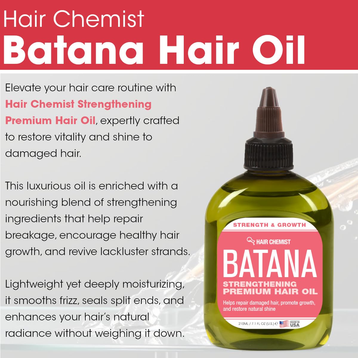 Hair Chemist Batana Strengthening Premium Hair Oil 7.1 oz. - Batana Hair Oil, Nourishing Batana Hair Growth Oil