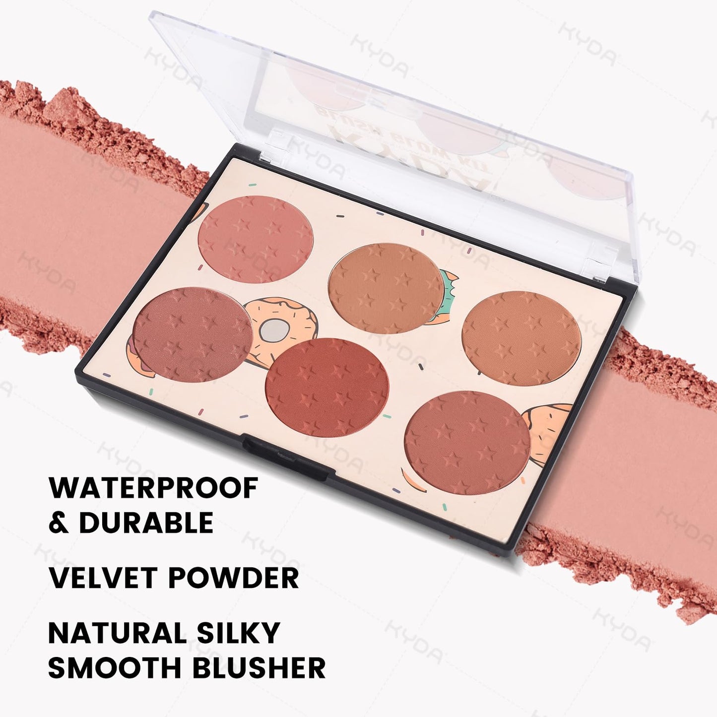 KYDA 6 Colors Blush Palette, Matte and Shimmer Blush Palette, Smooth Blendable Powder, Multiuse Blusher Makeup with Contour Highlighter-Set A