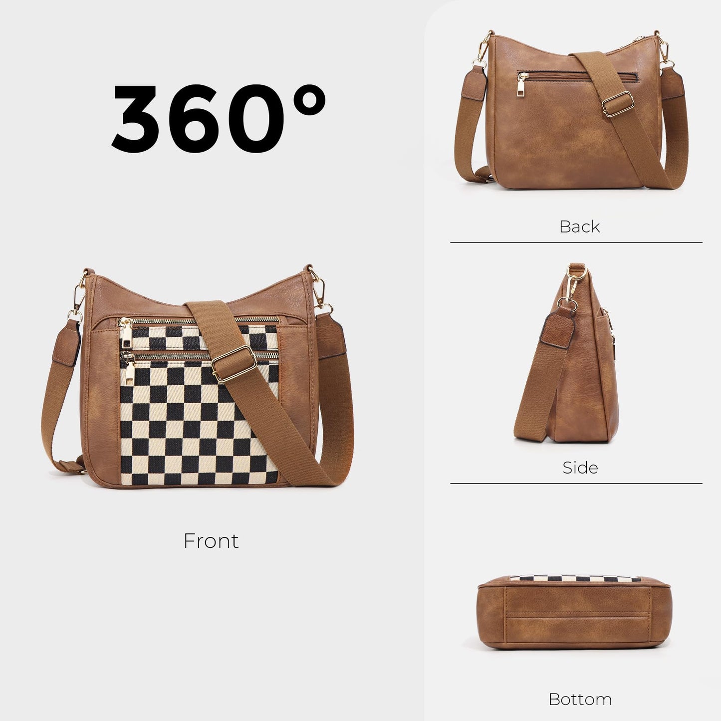 Duyijiff Checkered Crossbody Bags for Women Hobo Handbags Checkered Purse Trendy Crossbody Shoulder Purse (A01 Brown)