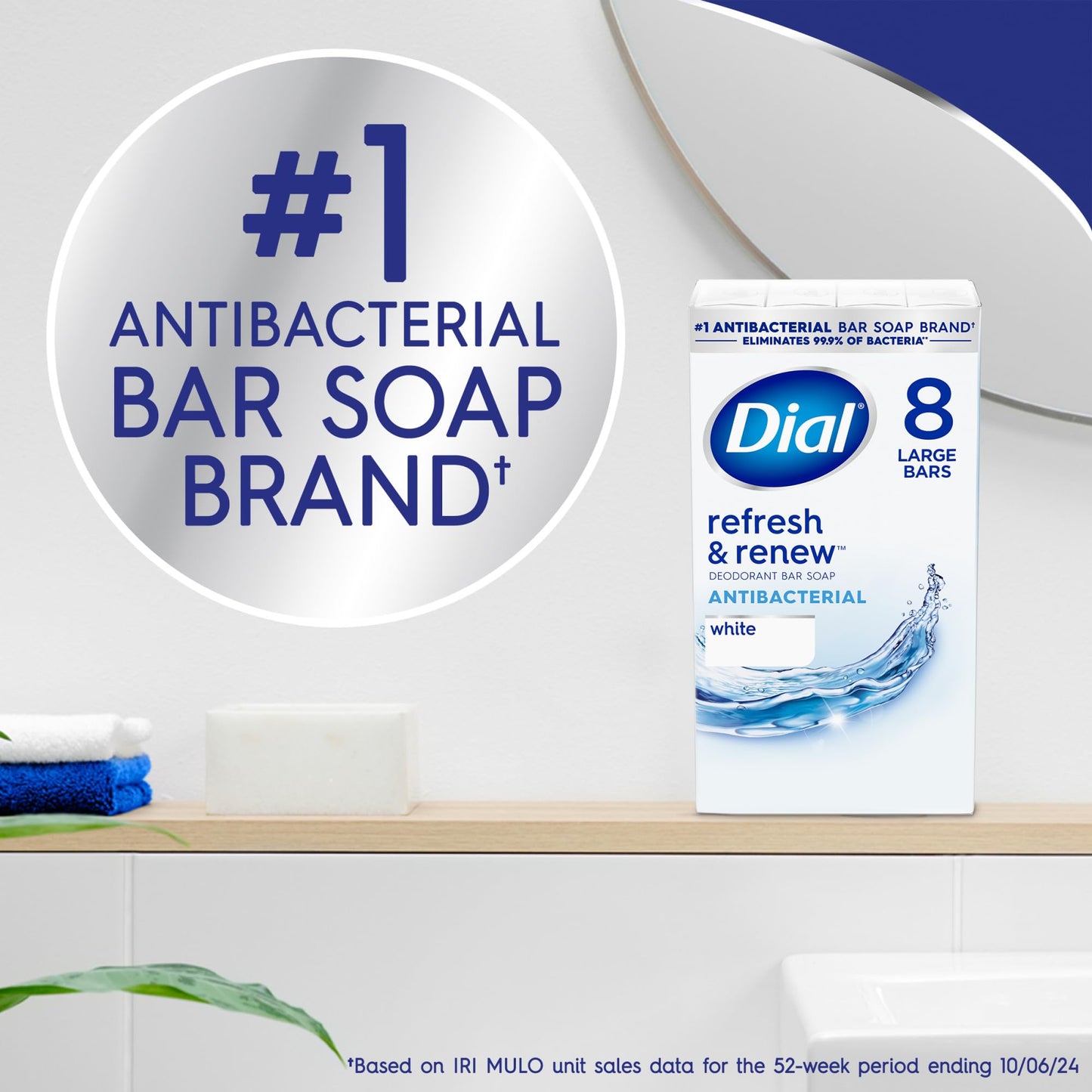 Dial Antibacterial Bar Soap, Refresh & Renew, White, 4 oz, 32 Bars Beauty and Personal Care Dial